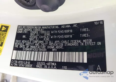 2016 Toyota Highlander Xle V6 из США, поврежденный, VIN 5TDKKRFH3GS184684